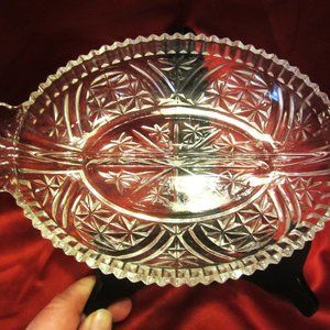 VTG PRESSED GLASS DIVIDED RELISH DISH, ANCHOR HOCKING